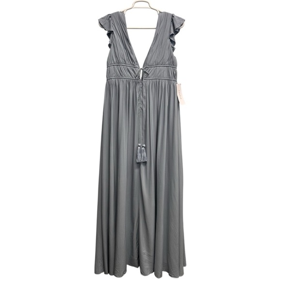 Azazie "Santorini" Blue Maxi Dress Size 16 plunging v neck black tie formal - Picture 8 of 12